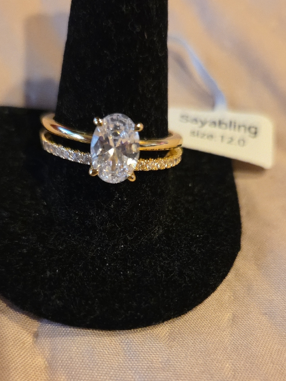 Sayabling Gold-Tone Oval Cubic Zirconia Bridal Ring Set - Gold Size 12